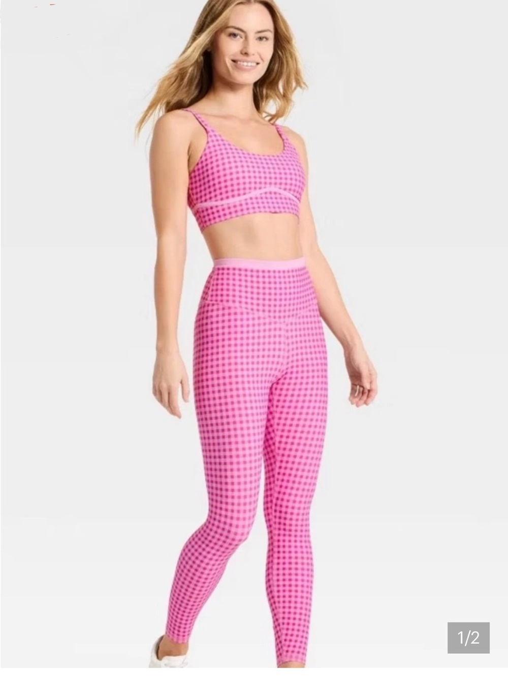 Joylab Women’s 💗Pink💕Gingham Sports Bra top leggings yoga workout Pilates set s